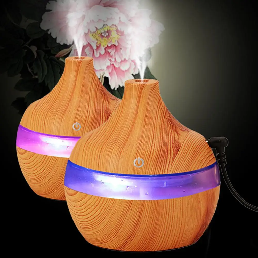 

300ml Wood Grain USB Humidifier Aroma Diffuser Mist Maker Colorful LED Light Glow Party Supplies