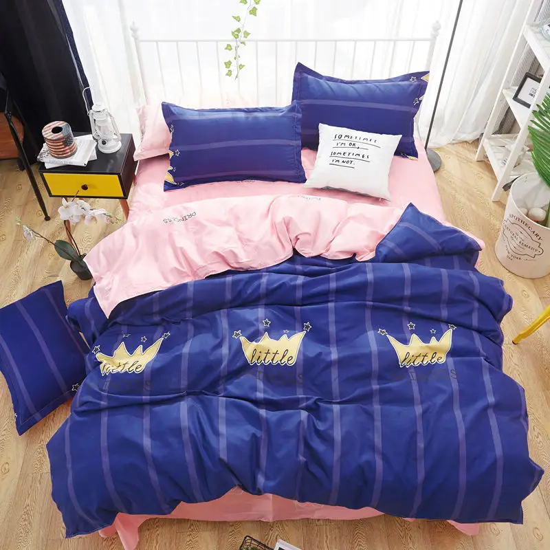 Простое постельное белье розового и зеленого цвета в горошек с оленем Комплект