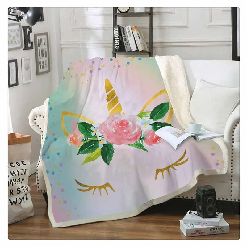 

2020 Cartoon Unicorn Blanket Double Plush Coral Fleece Air Conditioning 3D Digital Printing Sofa Bed Throw Blanket Dropshipping
