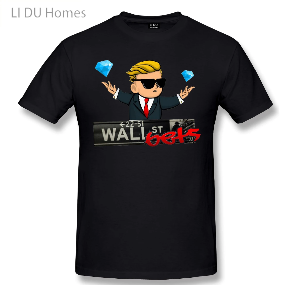 

LIDU Men Investing Wallstreetbets Black T-Shirt Diamond In Hands Classic Pure Cotton Tees Harajuku TShirt