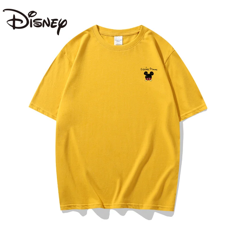 

Disney Hong Kong style summer new simple thin bottom shirt women Mickey small label print loose cotton short-sleeved T-shirt