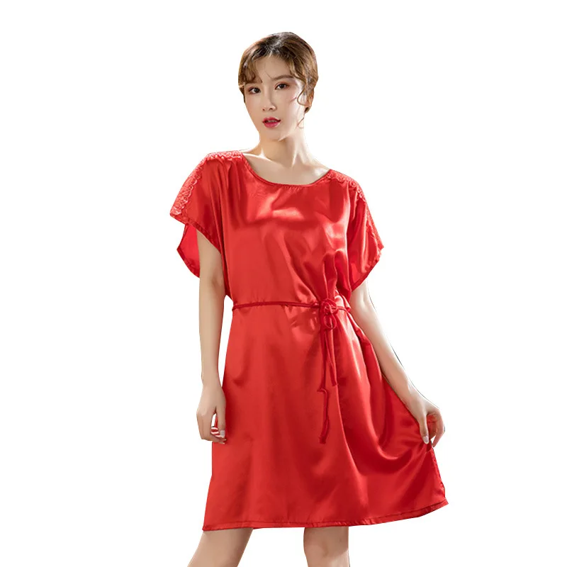 2021 Summer New Simple Natural Women's Nightdress Nightgown Breathable Short Sleeve Nightwear Large Simple Home Wear Sleepwear