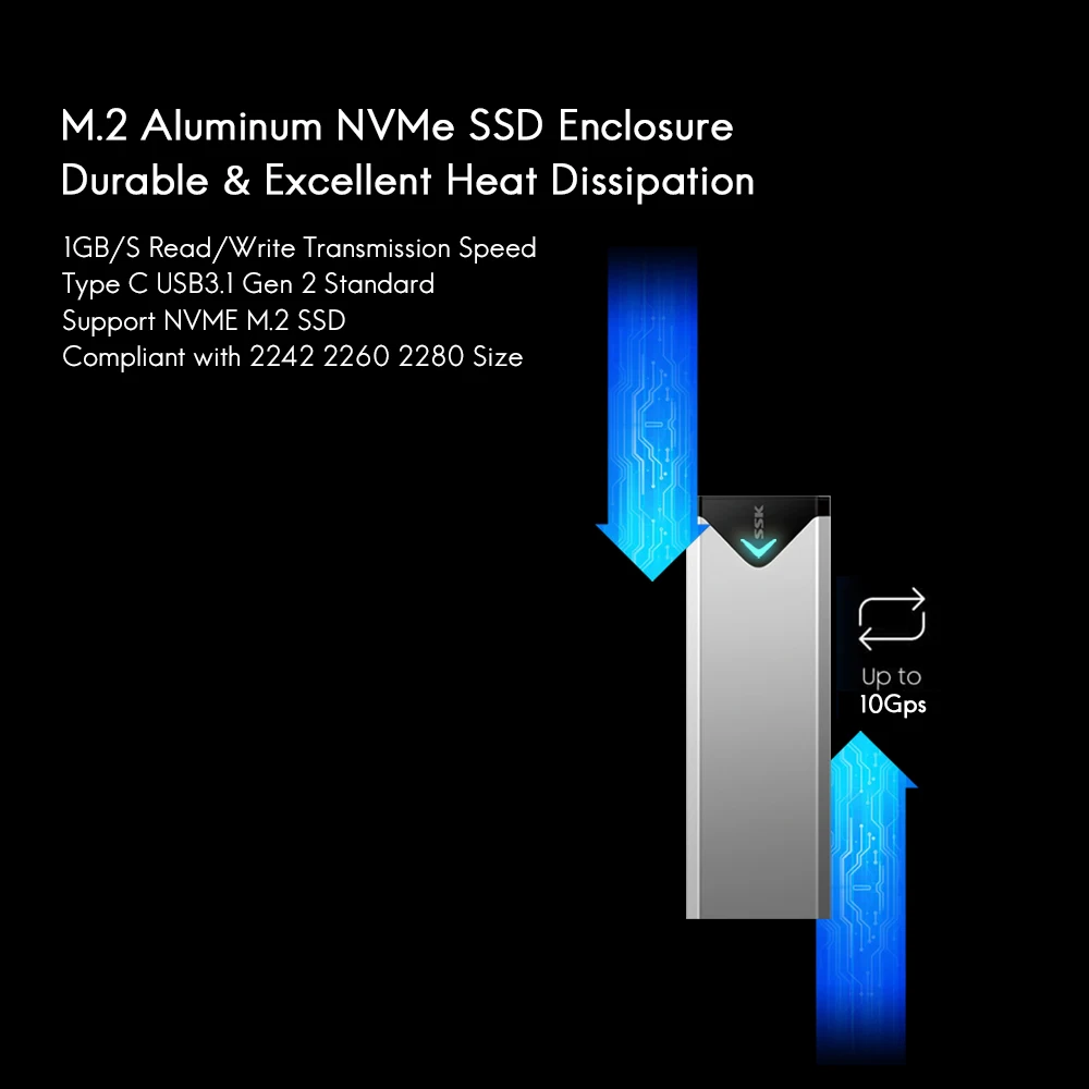 Корпус для SSD накопителя SSK алюминиевый M.2 NVMe USB 2260/2280 Type C корпус жесткого диска
