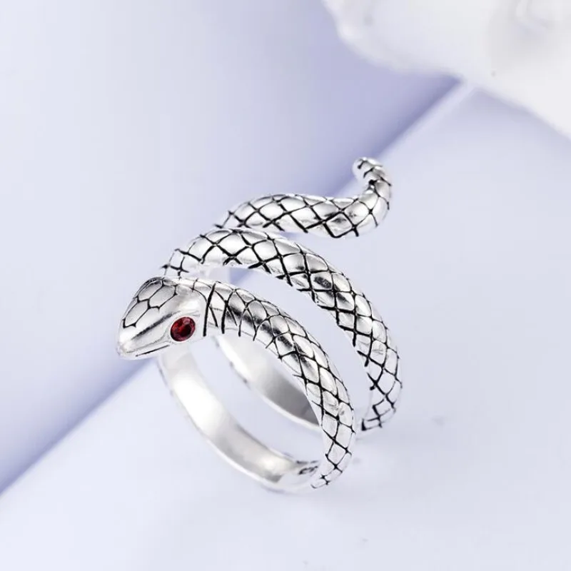 

VENTFILLE 925 Sterling Silver Vivid Snake Shape Ring All Crowds Handmade Fashion Simple Hand Accessories Double Present