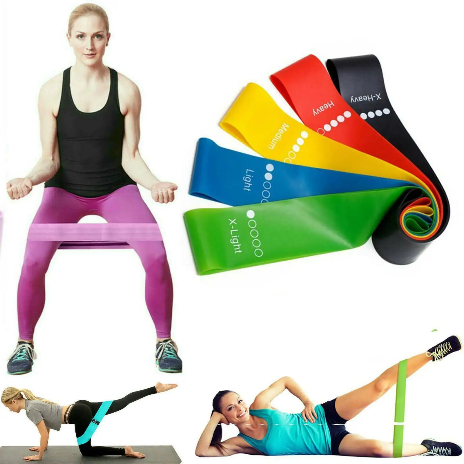 

5Pcs/lot Fitness Yoga Resistance Rubber Bands Fitness Gym Workout Training Equipment 0.35-1.1mm Pilates Elastic Bands For Sprot