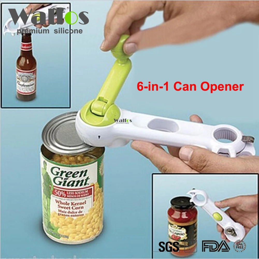

WALFOS 6 Ways Universal Can Opener For Opening Jar Can Bottle Wine Kitchen Multi Purpose All Size in One Tool 1 Piece