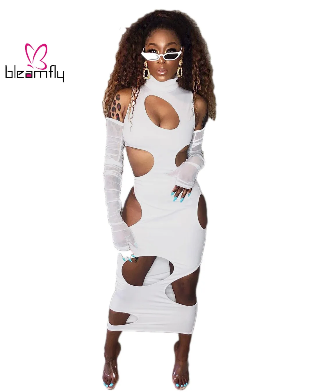 Осеннее женское платье с вырезами без рукавов со стоячим воротником макси миди