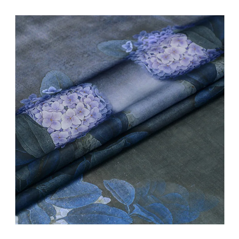 Шелковая органза с принтом в китайском стиле атласная ткань дышащая натуральная