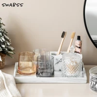 nordic style bathroom accessories set glass mouth cups electric toothbrush rack cotton swab box marble tray combination packages