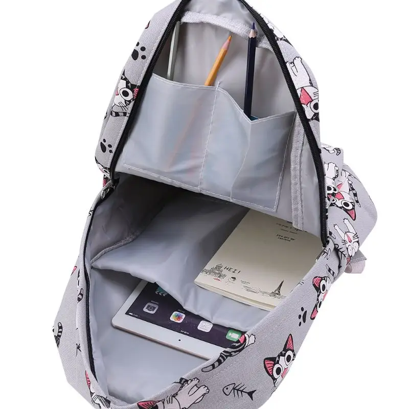 

Women Girls Canvas Backpack Cute Cat Print School Bag Travel Rucksack College