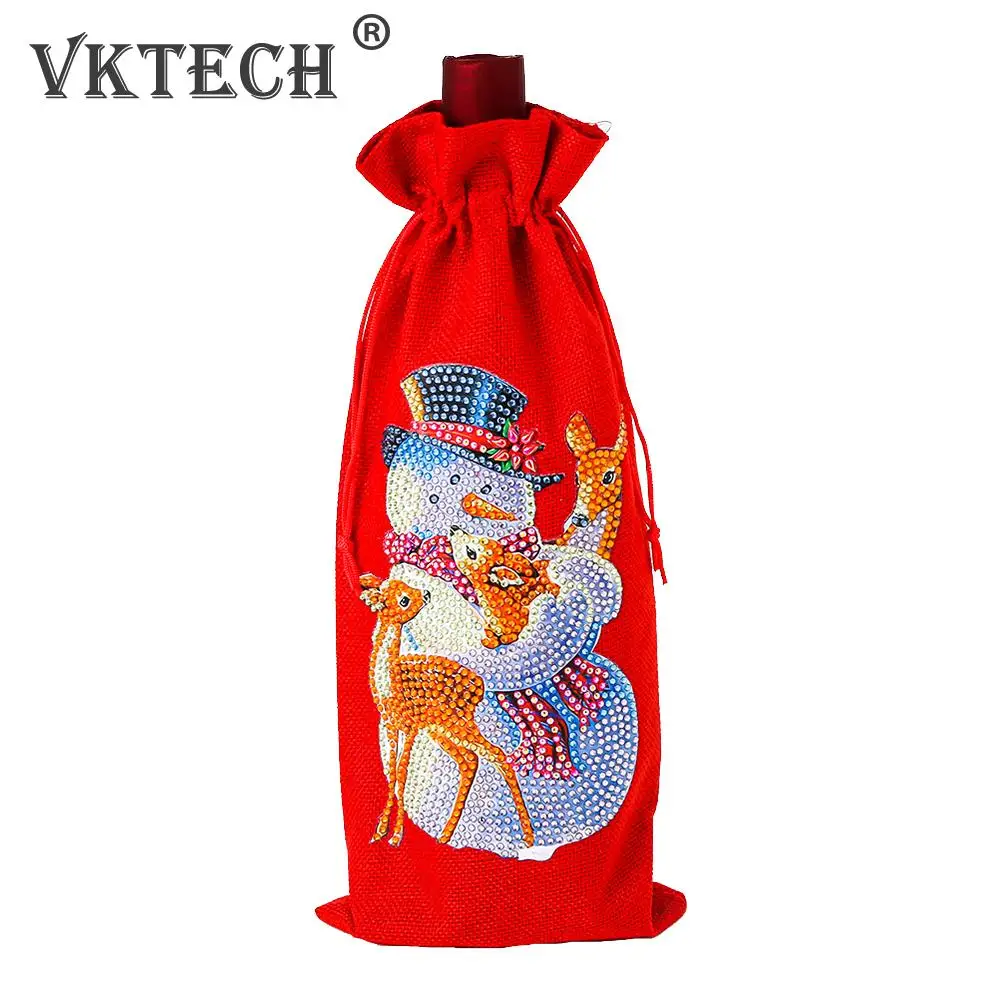 Dutch Diamond Painting Red Wine Bottle Bag Cover DIY Embroidery Kit Gift Burlap Cross Stitch for Christmas Home Deco | Дом и сад