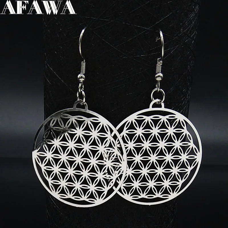 Flower of Life Stainless Steel Dangle Earrings Women Silver Color Earring Jewelry joyas de acero inoxidable para mujer E1534S02 | Украшения