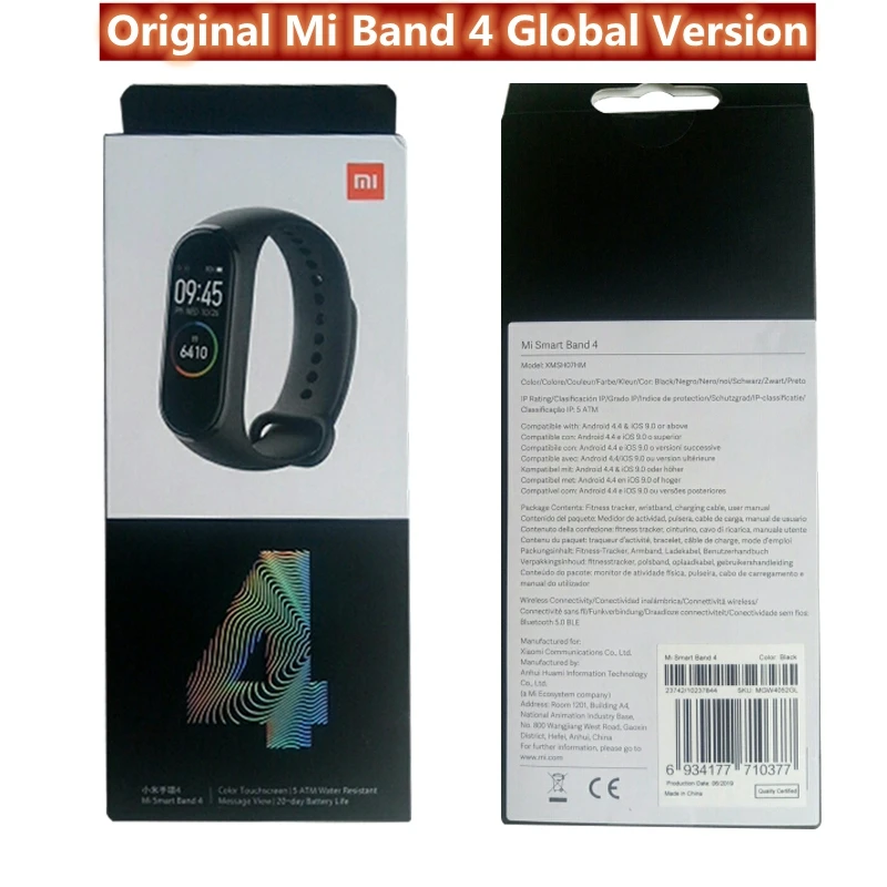 Xiaomi mi Band 4 глобальная версия фитнес-трекер умный Браслет цветной экран частота сердечных сокращений 135 мАч 5 АТМ плавание mi ng водонепроницаемый