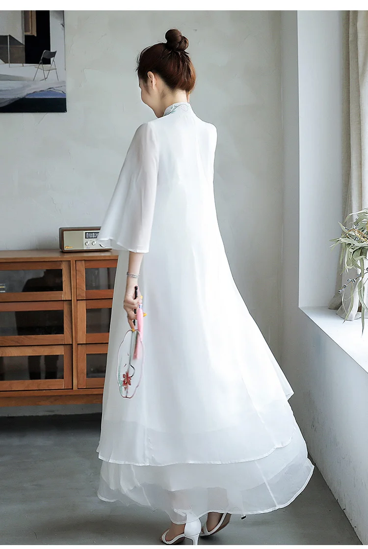Традиционная китайская винтажная одежда женская белая Hanfu Свободное длинное платье древнее женское танцевальное платье для вечеринки Весна Плюс Размер