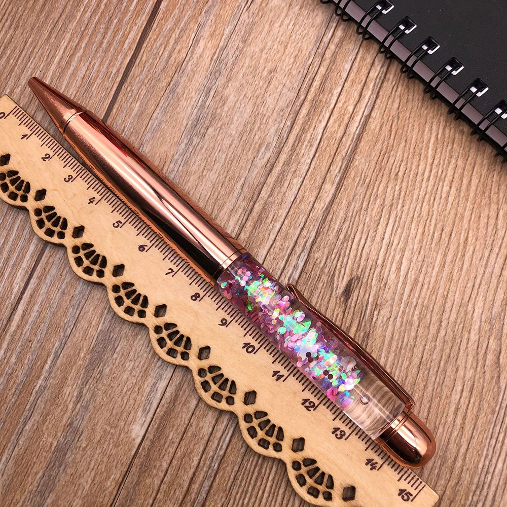 Rose Gold Retractable Ballpoint Pen Medium Point Black Ink Office Supplies Gift Set Dynamic Liquid Sequins Metal Ball Pens images - 6