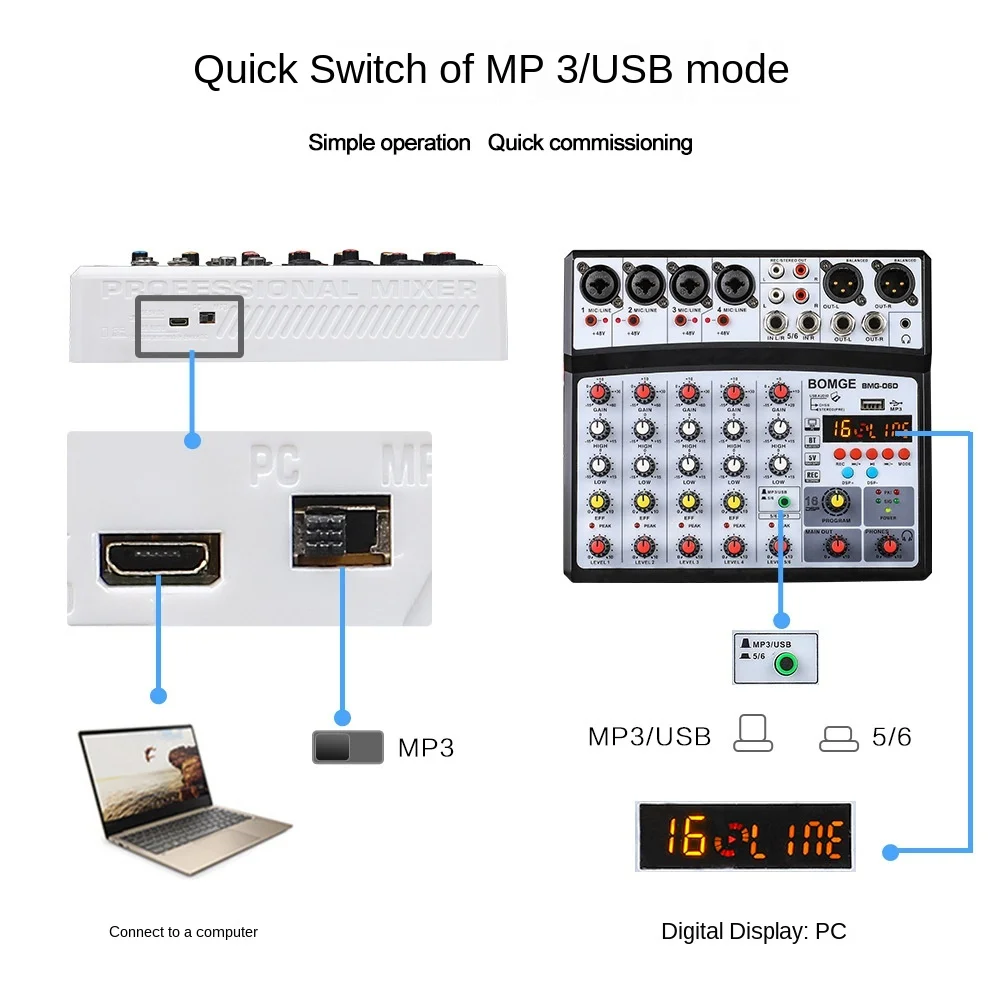 Четырехканальный миксер в реальном времени мобильный телефон Bluetooth звуковая