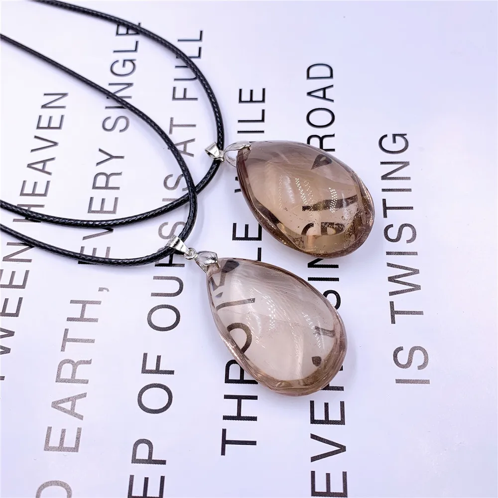 Натуральный дымчатый кварц форма капли ожерелья с кристаллами Подвески