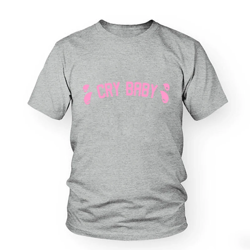 Хлопковая Повседневная забавная рубашка Cry Baby с принтом розовых букв женский