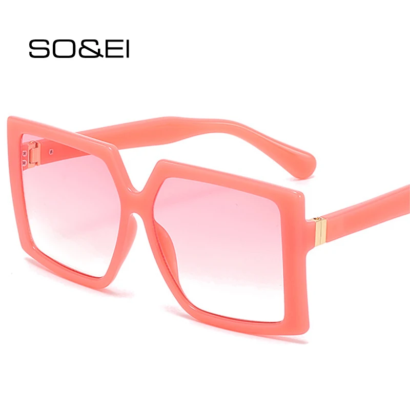 

SO&EI Fashion Oversized Square Sunglasses Women Trending Leopard Gradient Eyewear Shades UV400 Retro Metal Men Sun Glasses