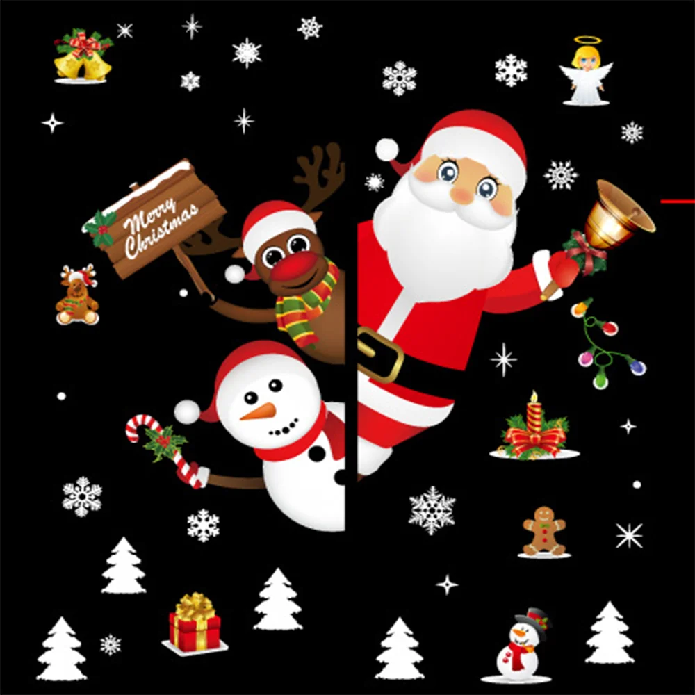 Мультяшные рождественские наклейки на окно витрина съемная наклейка с Санта