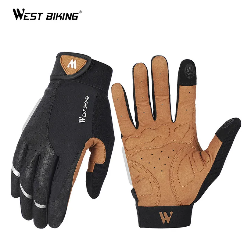 

WEST BIKING Summer Cycling Gloves For Men Shockproof Bike Gloves Outdoor Sports Hiking Touchscreen Full Finger Bicycle Gloves