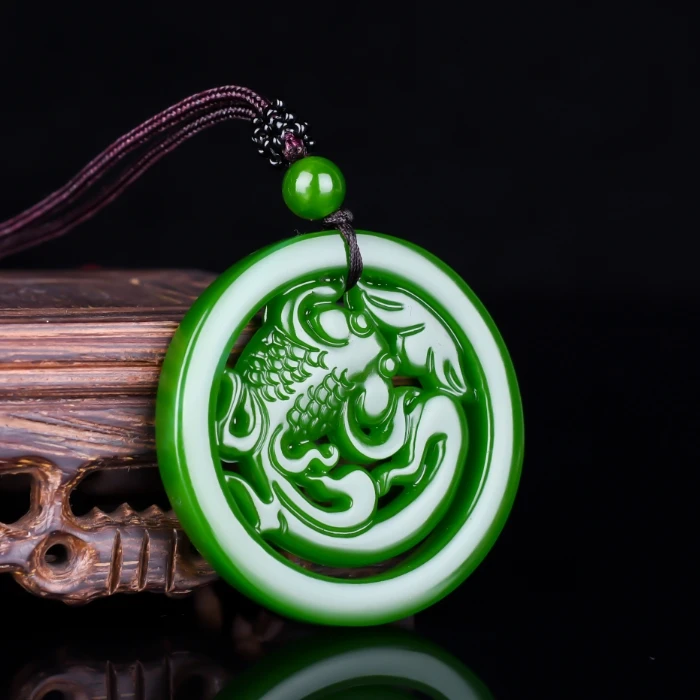 Китайский Синьцзян зеленый нефрит двойная сторона полые рыбы кулон ручной