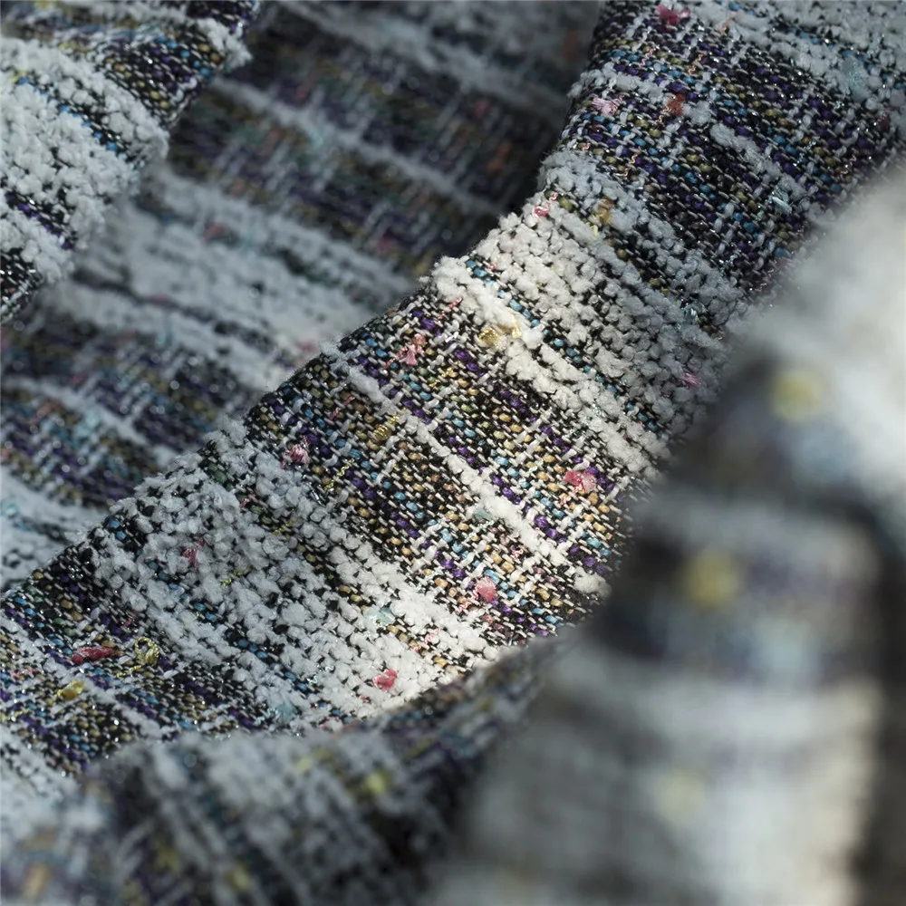 Модная твидовая ткань в клетку и полоску от кутюр блестящие металлические линии