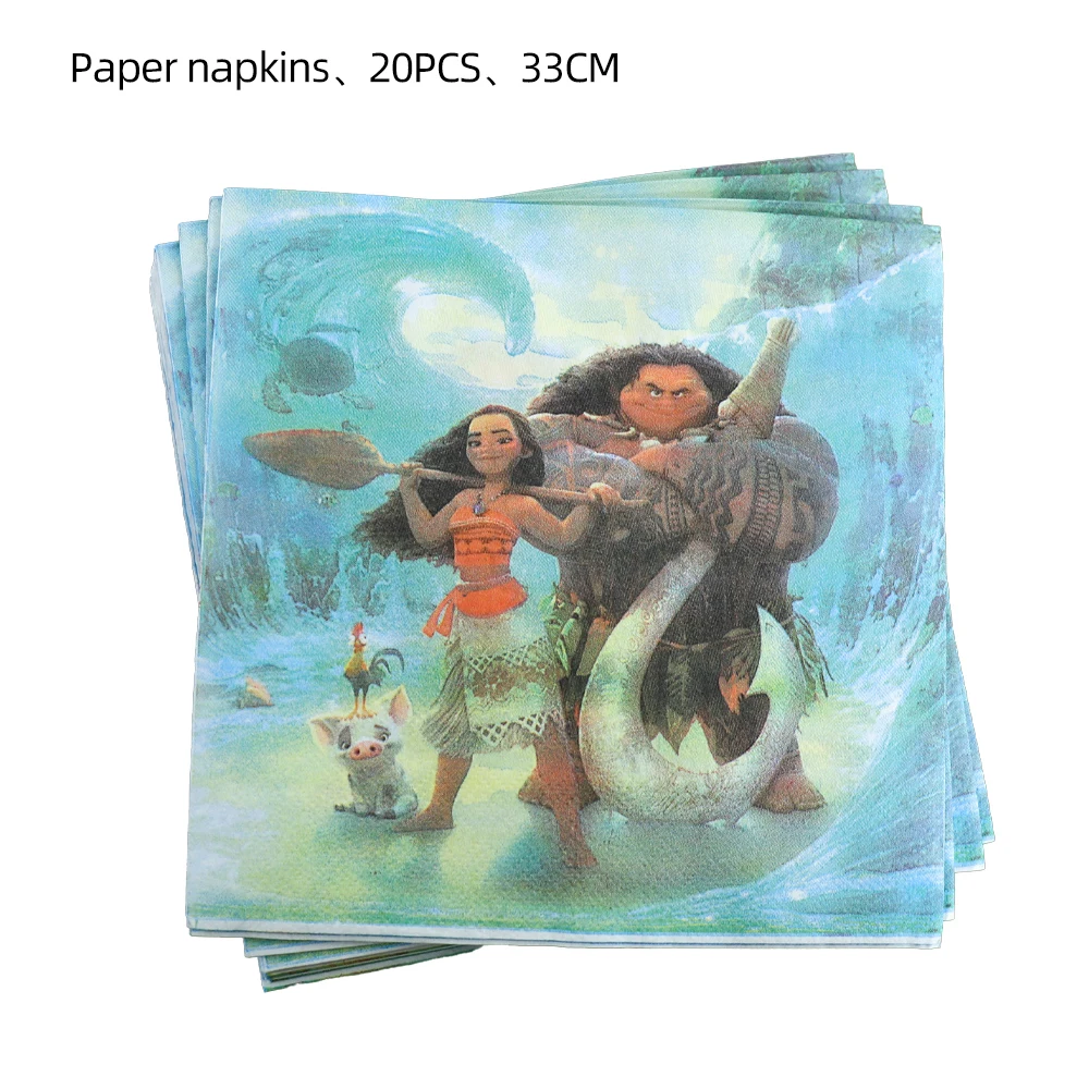 Moana Theme Cartoon Party Tableware Set Cup Straw Plate Napkins Candy Box Banner Flags Kid's Birthday Party Decorations Supplies images - 6