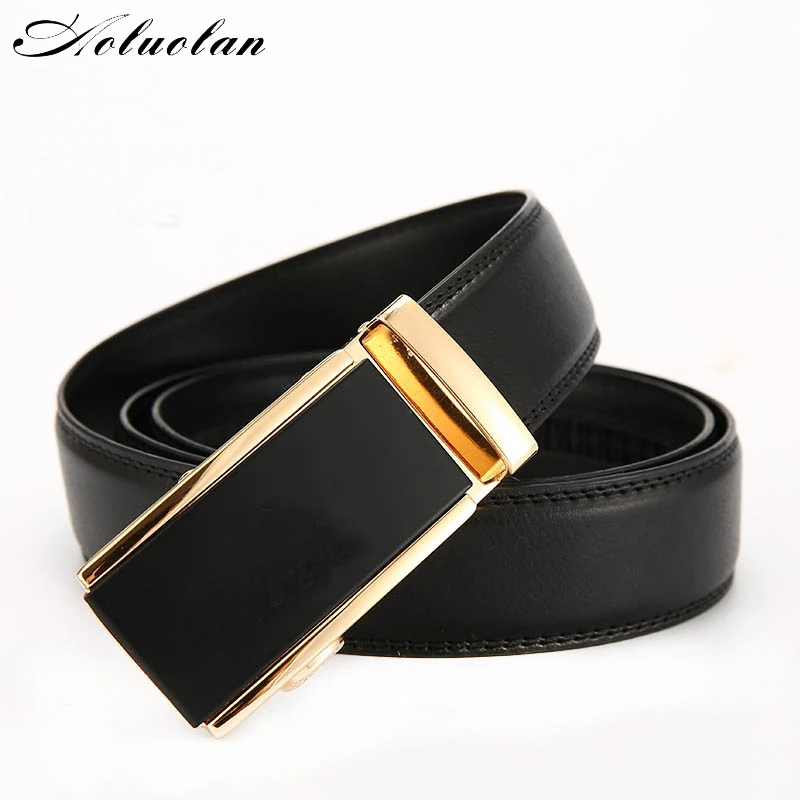 Aoluolan designer Automatic Buckle Business Luxury Genuine Leather black brown Belts For Men Waist Belt Free Shipping