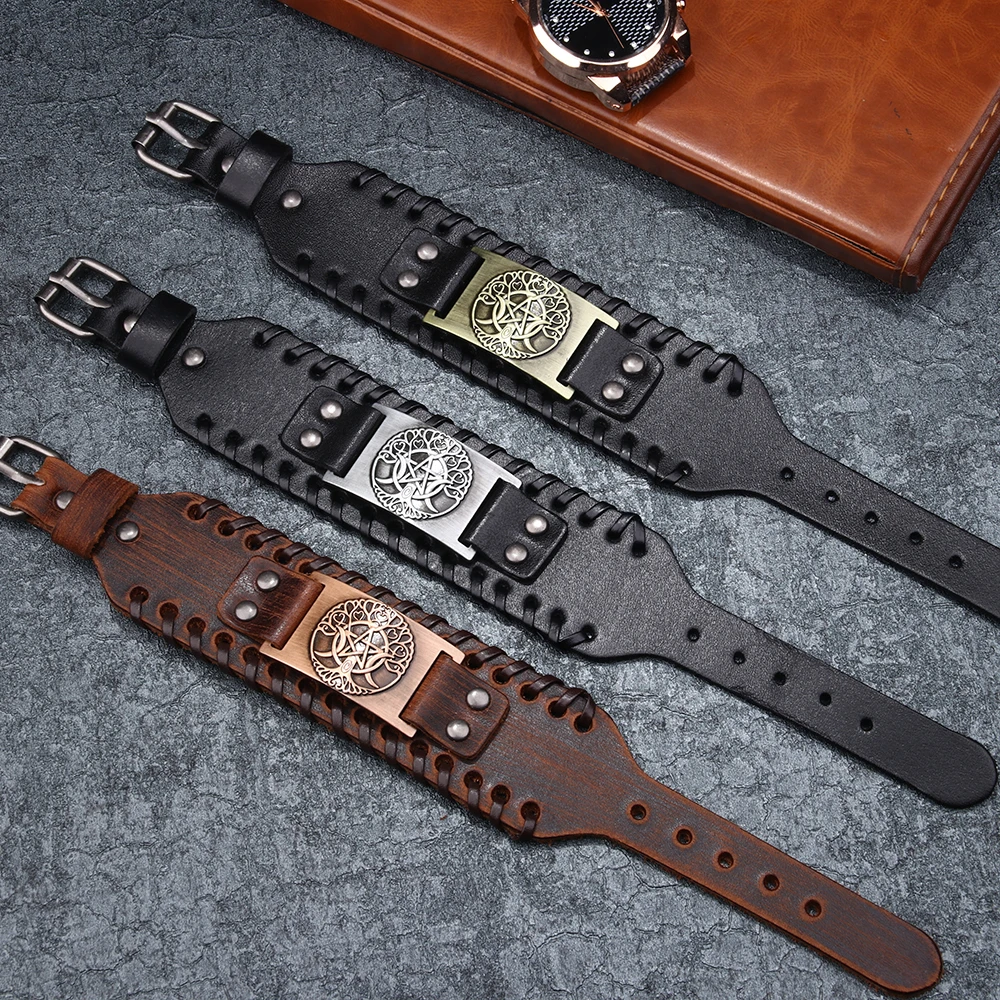 Оригинальный Пентагон из натуральной кожи мужской браслет модный тренд