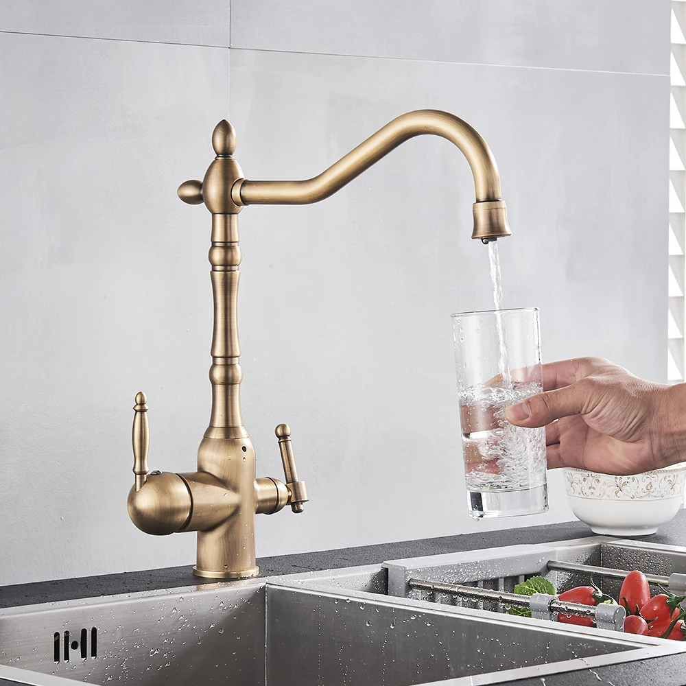 Кухонный фильтр для воды, кран для кухонных смесителей с двойным носиком, фильтр-смеситель, смеситель, вращение на 360 градусов, функция очистки воды, краны