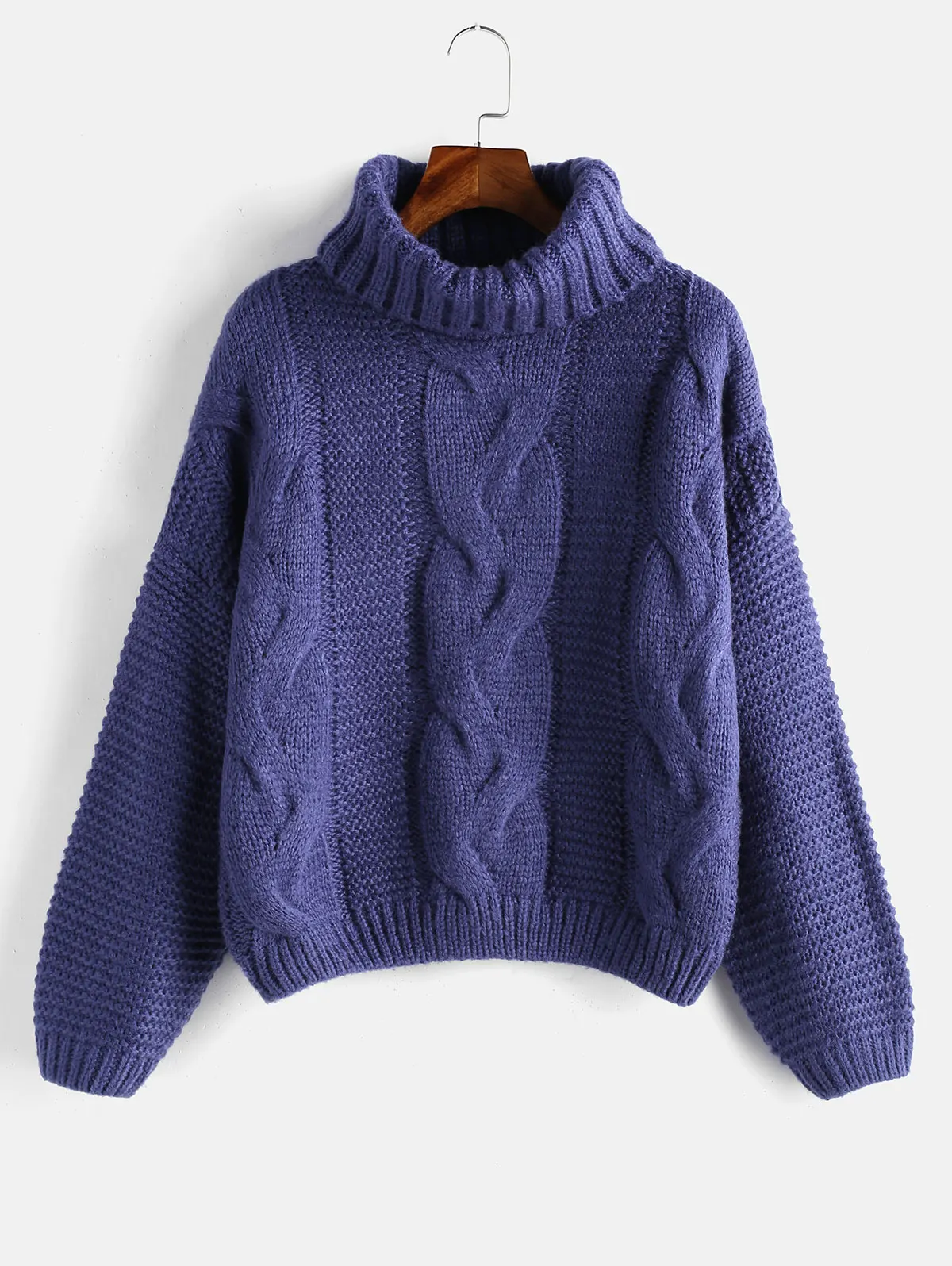 

ZAFUL Turtleneck Chunky Cable Knitted Sweater Winter Drop Shoulder Long Sleeve Women Pullovers Female Sweater Casual Jumpers