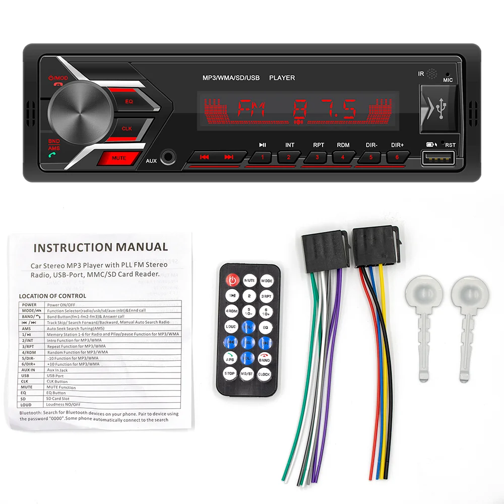 

12V Car Radio Car Stereo Multimedia Player Mp3 Player In-dash 1 Din Bluetooth Handsfree FM Aux Input Receiver SD USB
