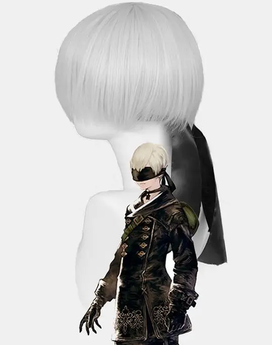 Wig NieR Automata jorha NO.9 type S маскарадные костюмы 9S Униформа топ+ брюки+ сумка+ перчатки+ ожерелье+ тени для век парик меч сапоги обувь - Цвет: Wig