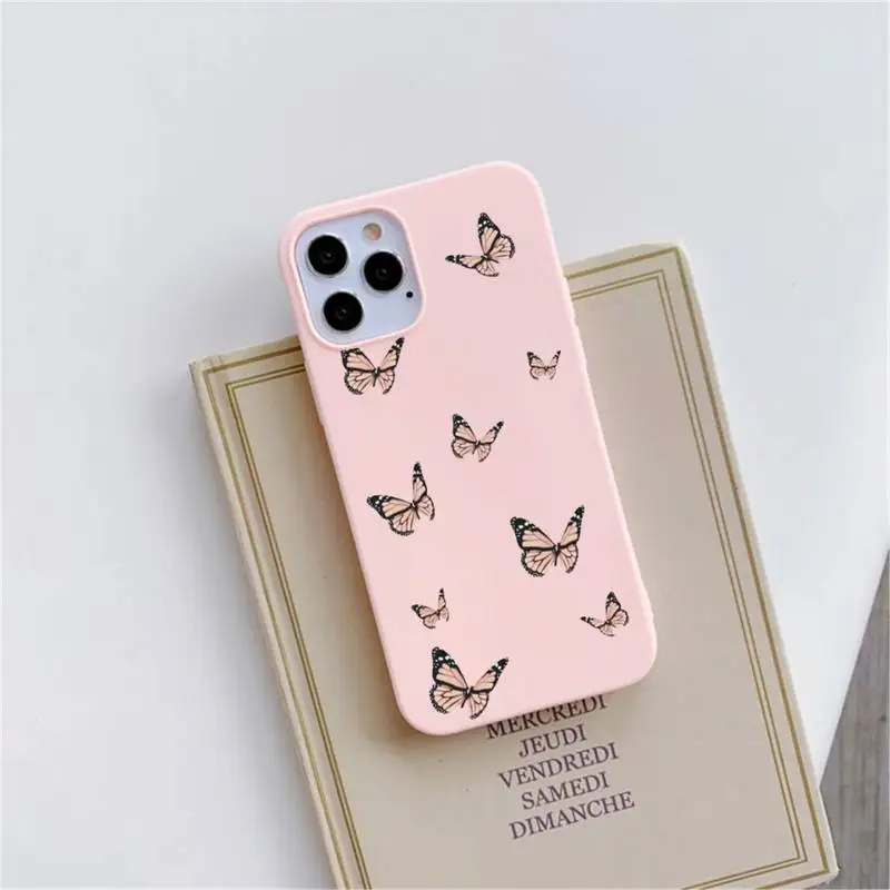 

butterfly cute fly pink Phone Case Candy Color for iPhone 6 6S 7 8 11 12 XS X SE 2020 XR mini pro Plus MAX funda