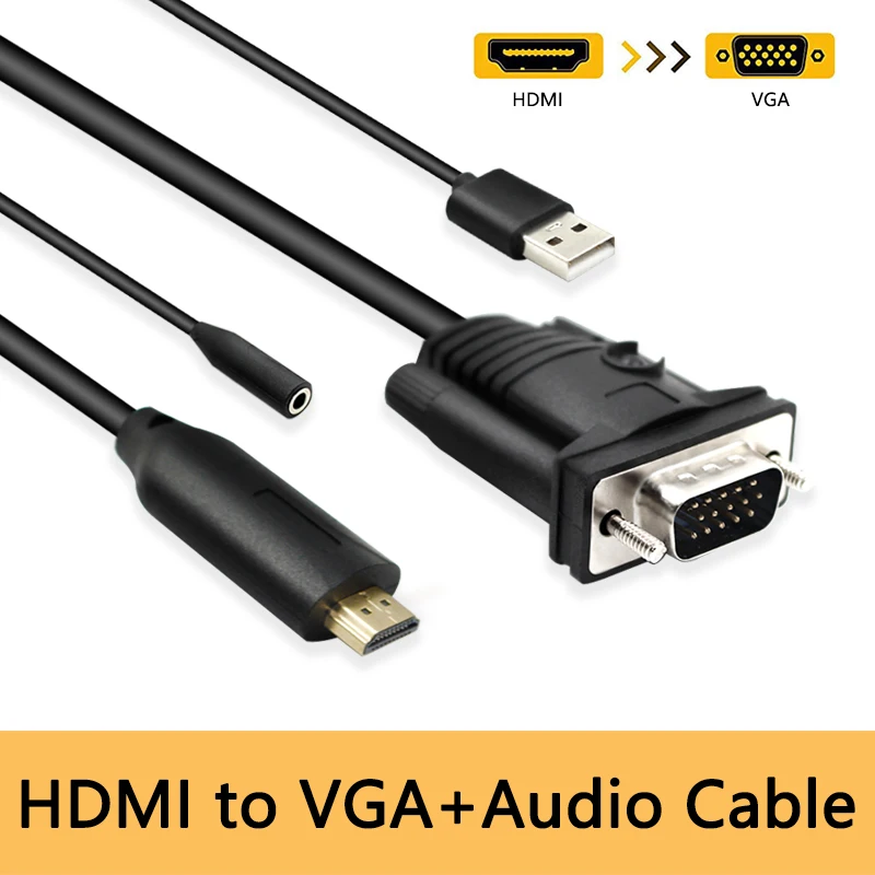 Кабель-преобразователь hdmi-vga со штекером 1080P и аудиовыходом HDMI2VGA для проектора