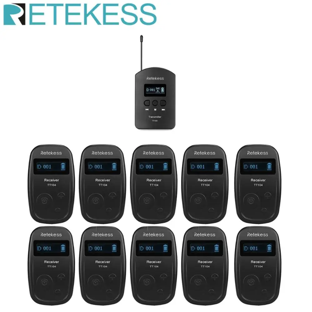 Retekess TT103+ TT104 УВЧ профессиональная беспроводная система гида 1 передатчик+ 10 приемник для церковного прослушивания путешествия