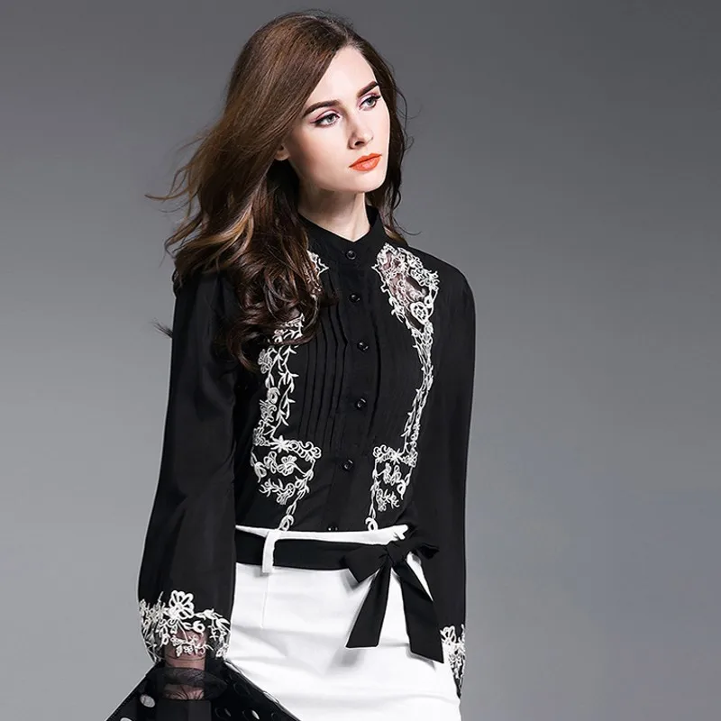 Новинка 2020 офисные женские блузки винтажные рубашки с вышивкой элегантные