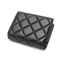 2021 new plaid 100 sheepskin genuine leather women wallet fashion luxury multifunction card holder zipper female coin purse