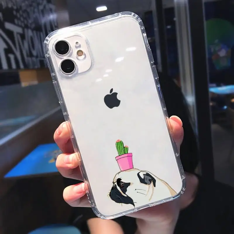

Cartoon Pug Dog French Bulldog animal Phone Case Transparent for iPhone 11 12 mini pro XS MAX 8 7 6 6S Plus X 5S SE 2020 XR