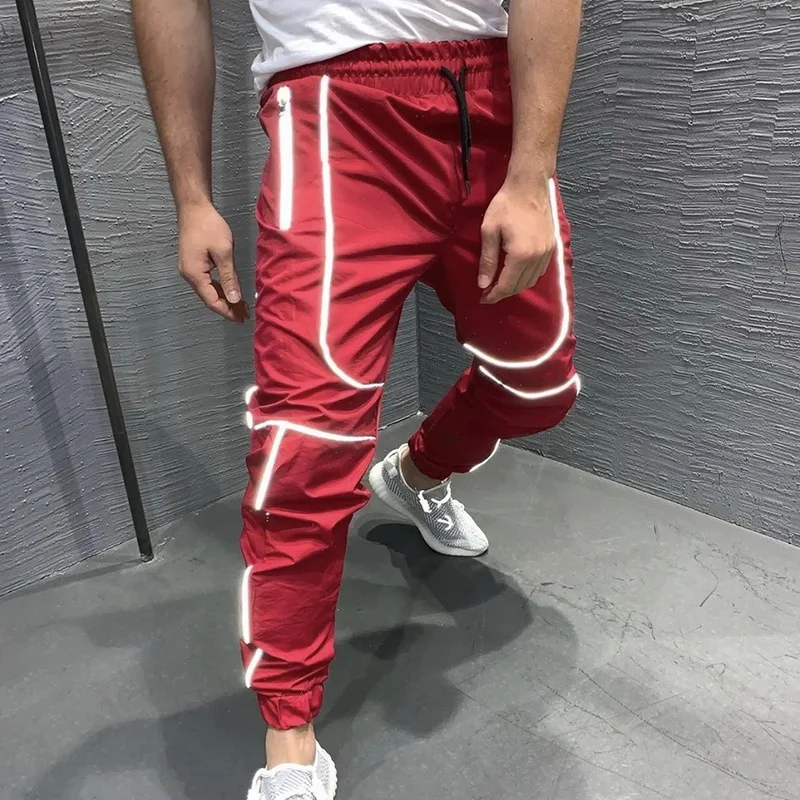 Мужские модные спортивные Светоотражающие Брюки для ночного бега с эластичным