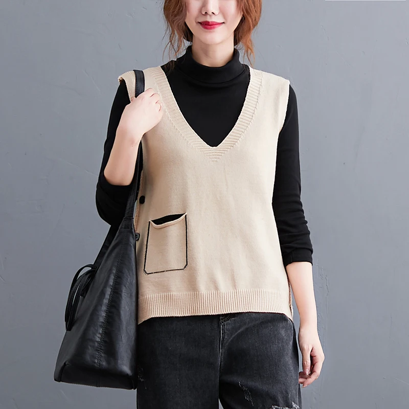 

2021 Yellow V-neck Knitted Sweater Vest Women Spring Autumn Casual Solid Knitwear Tops Argyle Sweaters Vest Sweet Girl Chic y2k
