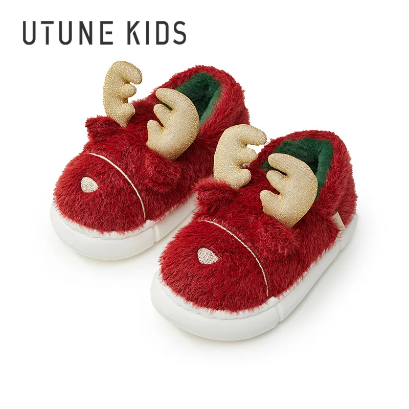 

UTUNE KIDS Детские Рождественские зимние детские тапочки с оленем, пушистые Мультяшные тапочки, симпатичная домашняя обувь для девочек 3, забавн...