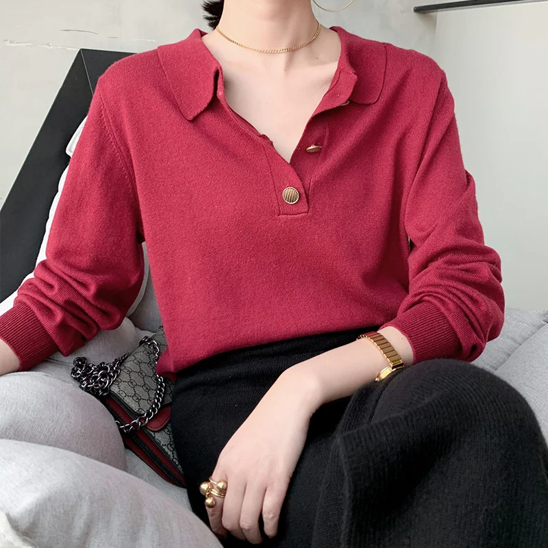 

Spring New Women Sweater Knit Top Turn-Down Collar Female Pullover Knitted Sweater Women Jumper Soft Pull Femme Casual Pullover
