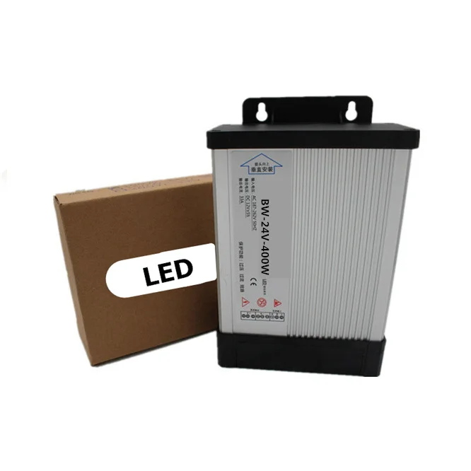

LED Outdoor Rainproof Power Supply 400W DC24V LED Driver Lighting Transformers IP33 Protection level AC 220V Aluminum Body