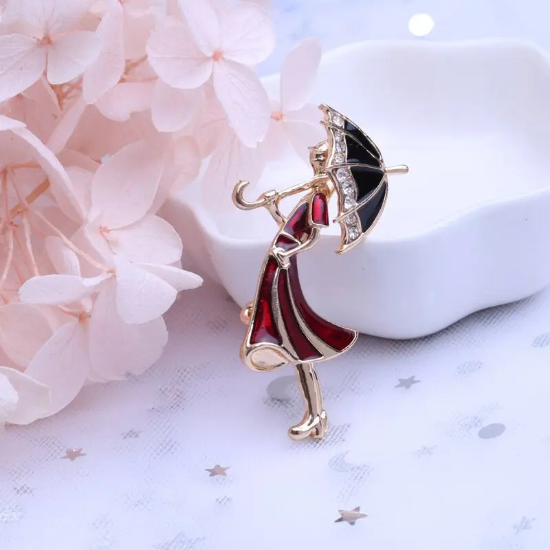 

Fashion Girl Wearing Umbrella Brooches For Enamel Cartoon Brooch Pins Women Jewelry Accessories Gift