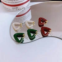retro triangle stud earrings green red white simple geometric drip glaze personality fashion all match earrings women jewelry