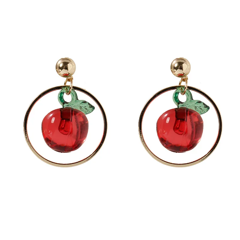 

New Sweet Elegant Fashion Fruit Earrings for Women Girls Red Color Rhinestone Pendant Ball Earring Party Wedding Jewelry Gifts