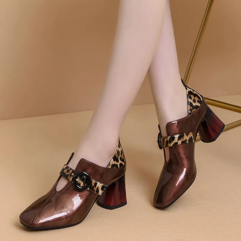 

ASUMER 2020 top quality leopard square high heels ladies single shoes buckle square toe fashion classic women pumps big size 40