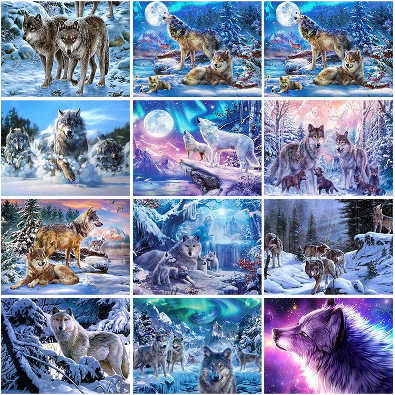 Алмазная вышивка 5D сделай сам волком и животными крестиком круглые стразы зимний